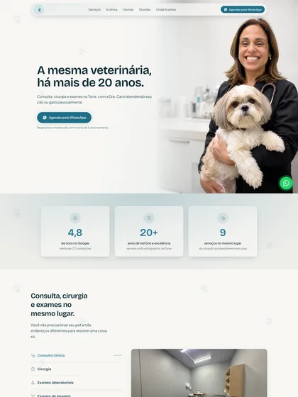 O site da Clínica Pet Caroline Keffer aberto num notebook e num celular