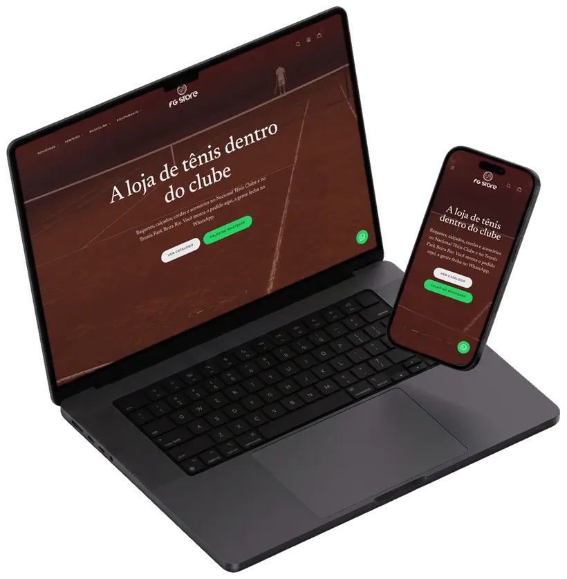 A loja da FG Store aberta num notebook e num celular