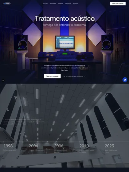 O site da Insonic Acústica aberto num notebook e num celular