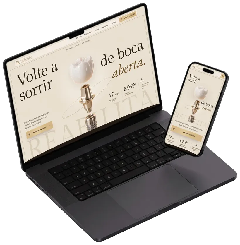 A landing page do Instituto Reabilita aberta num notebook e num celular