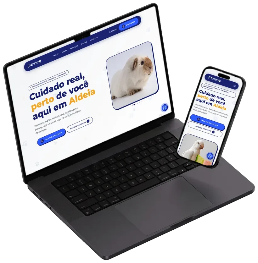 O site da JR Rações aberto num notebook e num celular