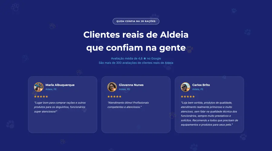 JR Rações: Clientes reais de Aldeia que confiam na gente