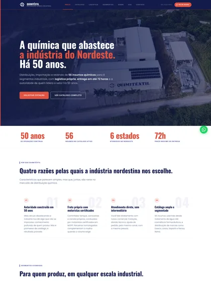 O site da Quimitêxtil aberto num notebook e num celular